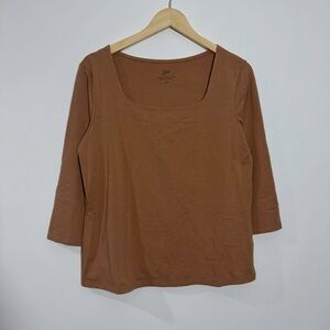 J. Jill‎ Supersofr Square Neck Tee Top Neutral Size Large Petite